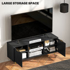 Black Beadboard TV Stand with 2 Cabinets and Open Shelves