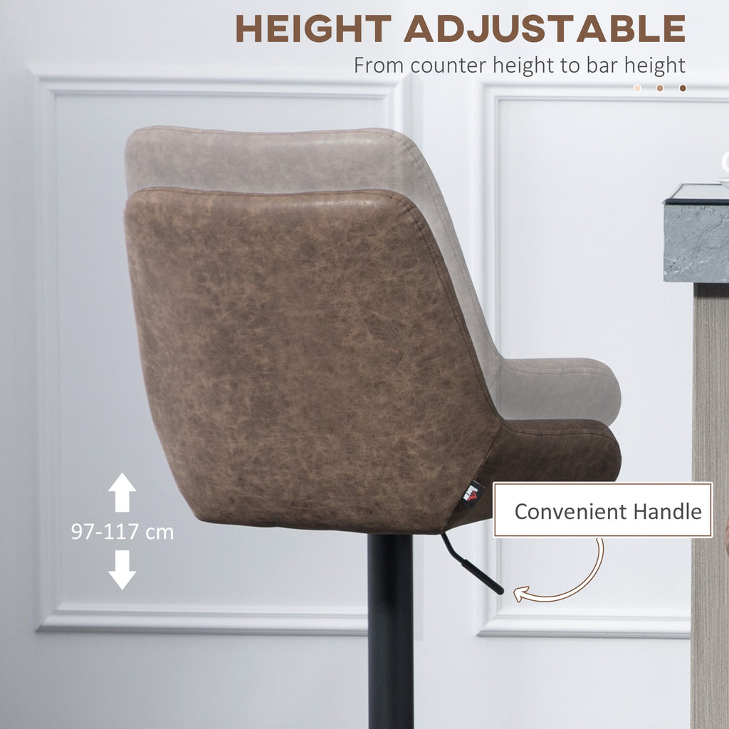 Retro Faux Leather Bar Stools Set of 2 with Adjustable Height - Coffee