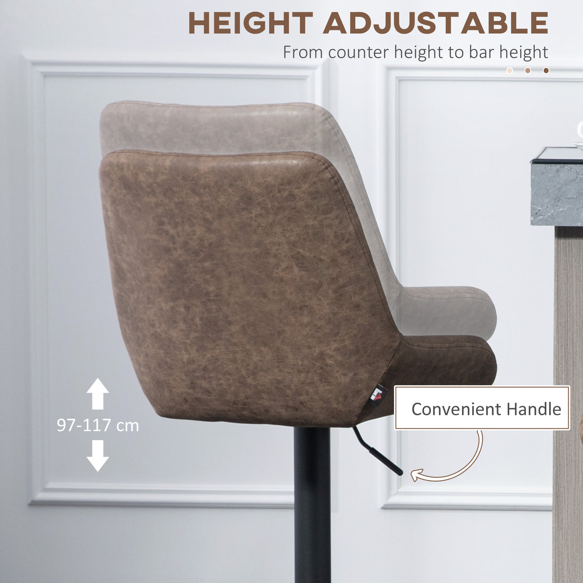 Retro Faux Leather Bar Stools Set of 2 with Adjustable Height - Coffee