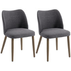 Linen Upholstered Dining Chairs Set of 2 with Curved Backrest Dark Grey