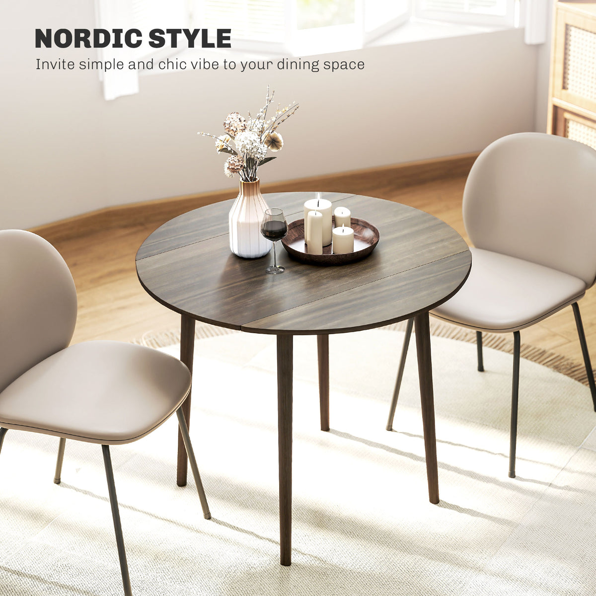 Round Drop Leaf Folding Dining Table for Four