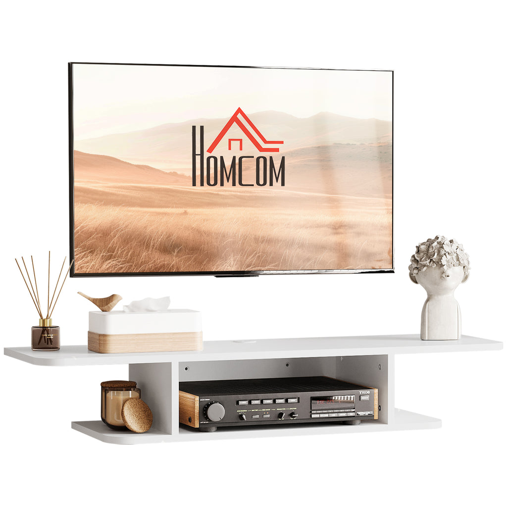 White Floating Wall-Mounted TV Shelf with Storage