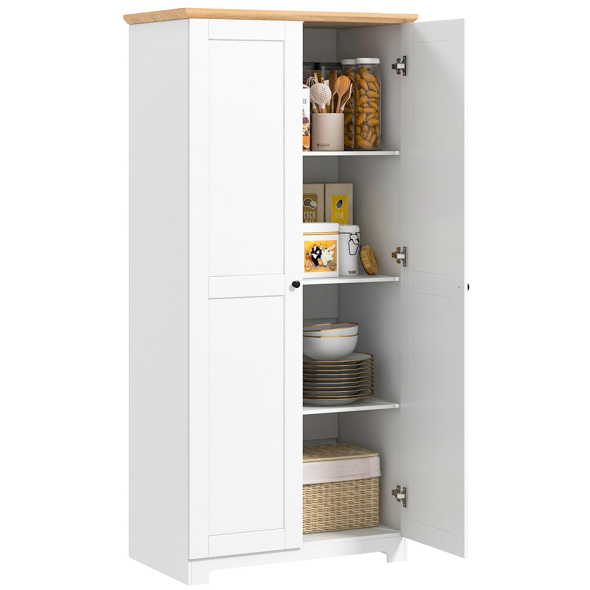 Tall Storage Cabinet with Two Doors and Adjustable Shelves White
