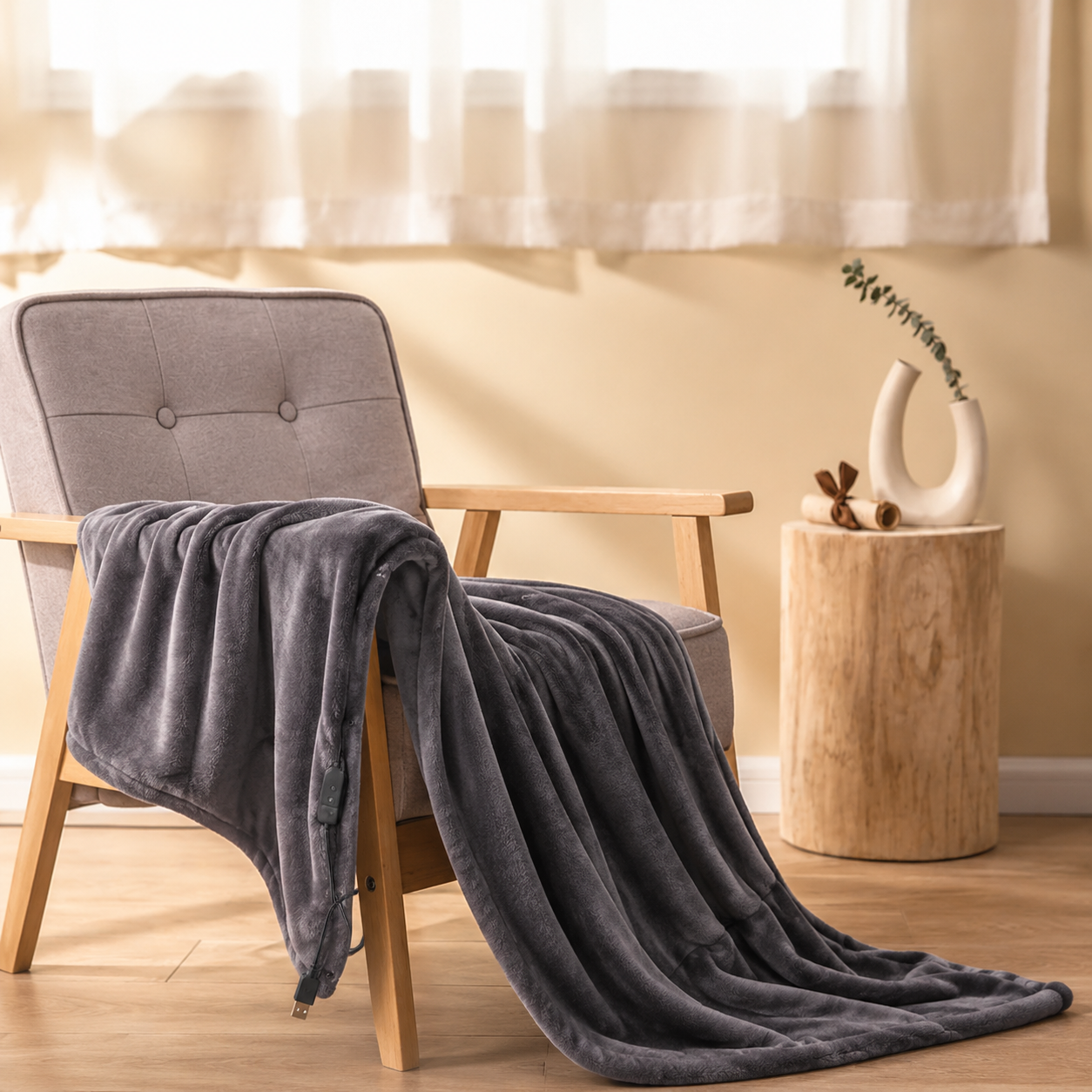 USB Electric Heated Throw Blanket with Adjustable Heat Settings
