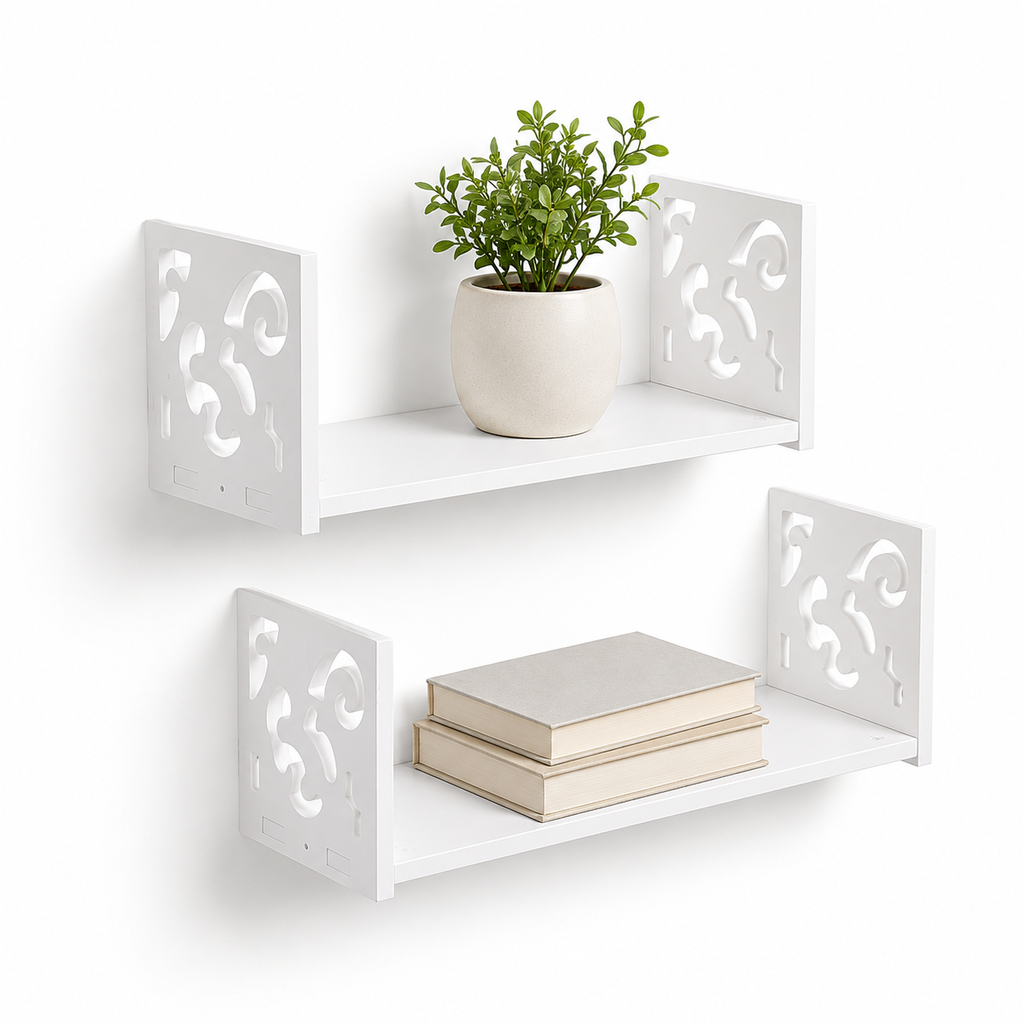 Carved U-Shaped Floating Wall Shelves Set (Small & Large)