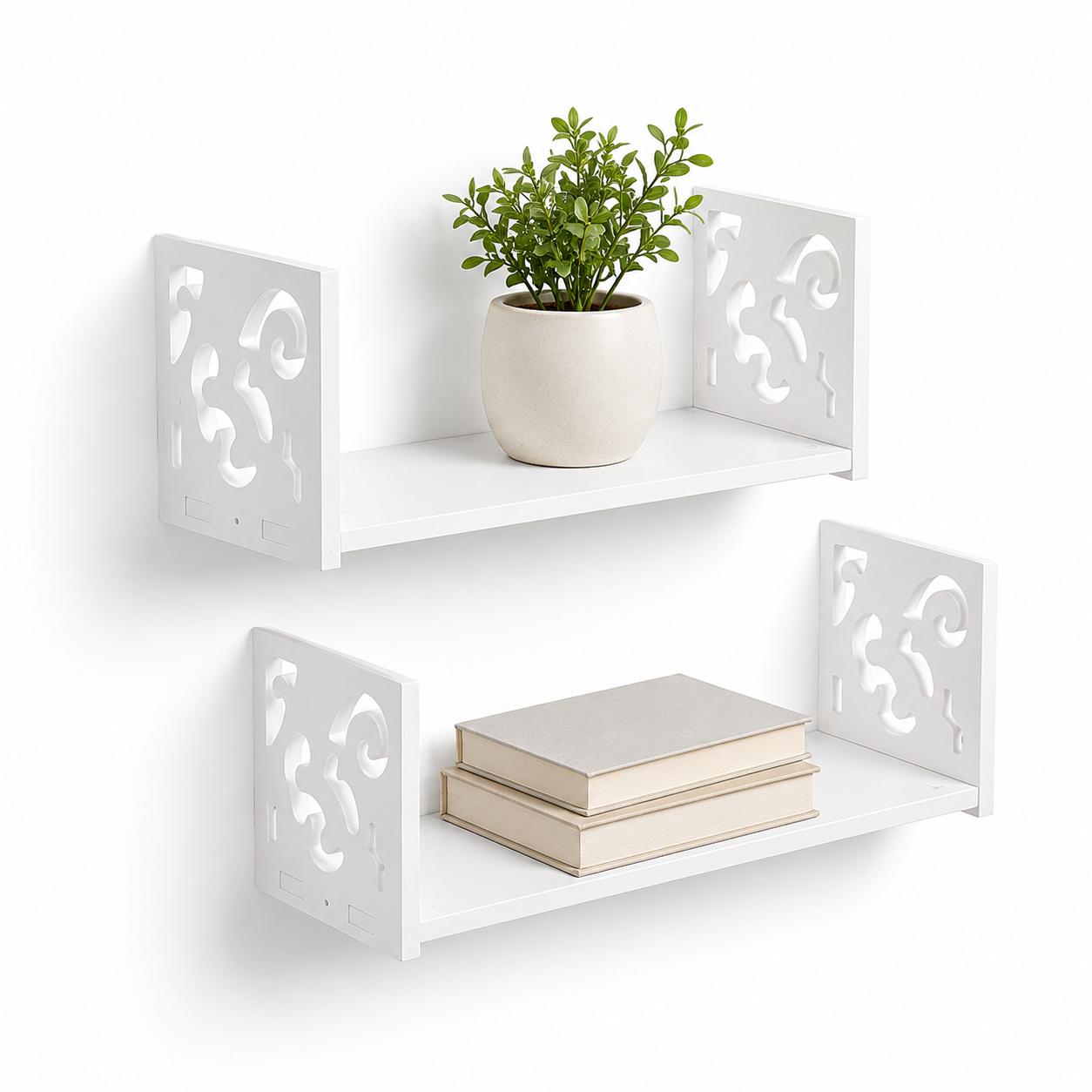 Carved U-Shaped Floating Wall Shelves Set (Small & Large)