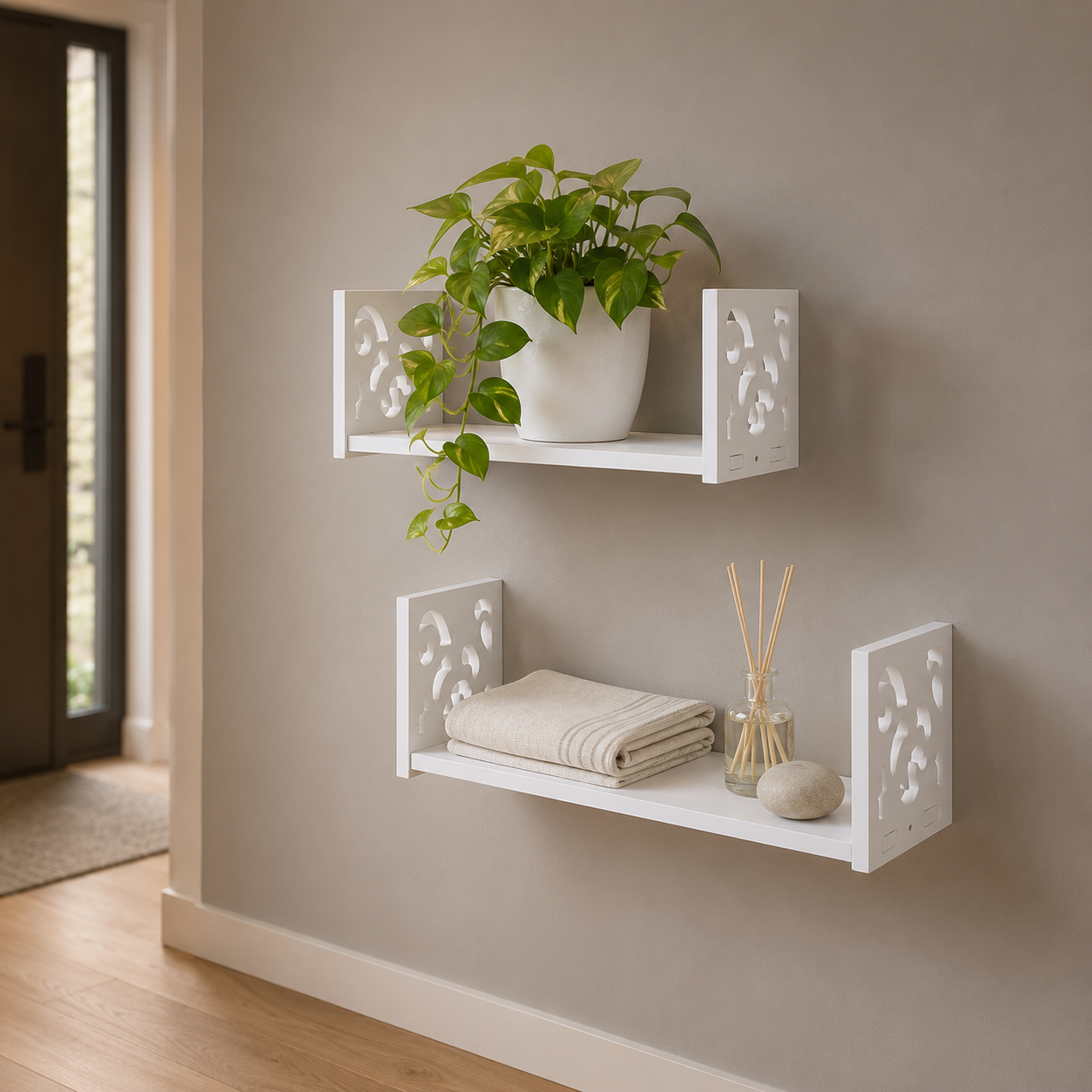 Carved U-Shaped Floating Wall Shelves Set (Small & Large)