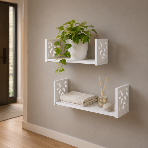 Carved U-Shaped Floating Wall Shelves Set (Small & Large)