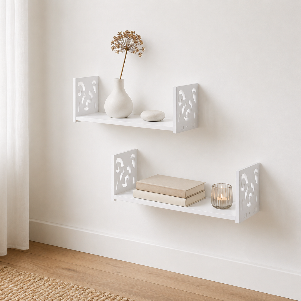 Carved U-Shaped Floating Wall Shelves Set (Small & Large)