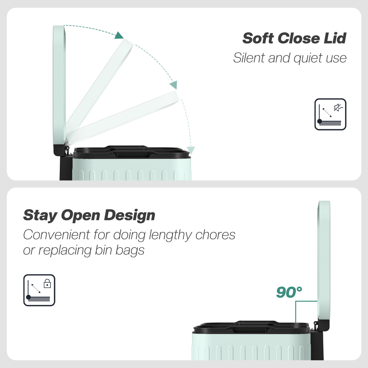 Dual Compartment Pedal Bin with Soft-Close Lid - Light Green