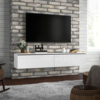 White High Gloss Floating TV Cabinet with 2 Cupboards
