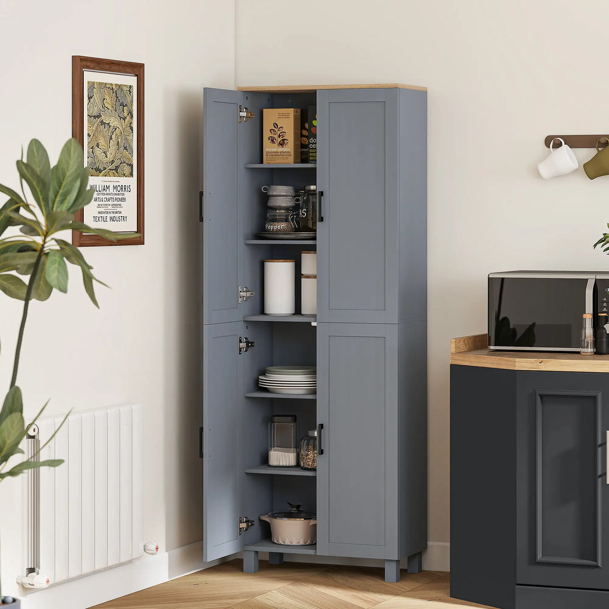 Slim Tall Storage Cupboard with Six-Tier Adjustable Shelving - Dark Grey