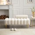 Beige Sherpa Upholstered End of Bed Bench with Gold Legs