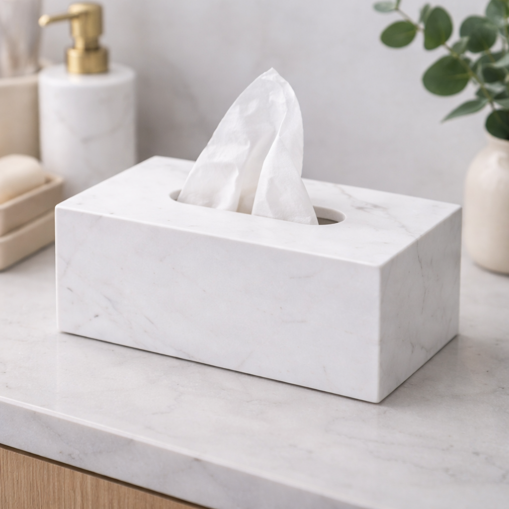 Jazz White Marble Tissue Box