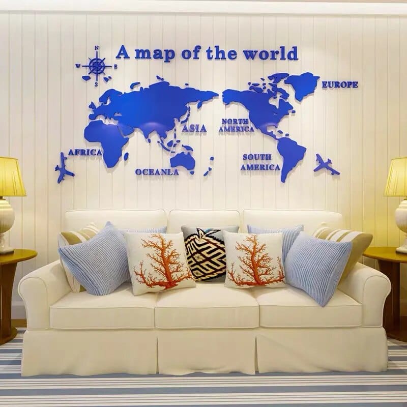 3D World Map Acrylic Wall Sticker