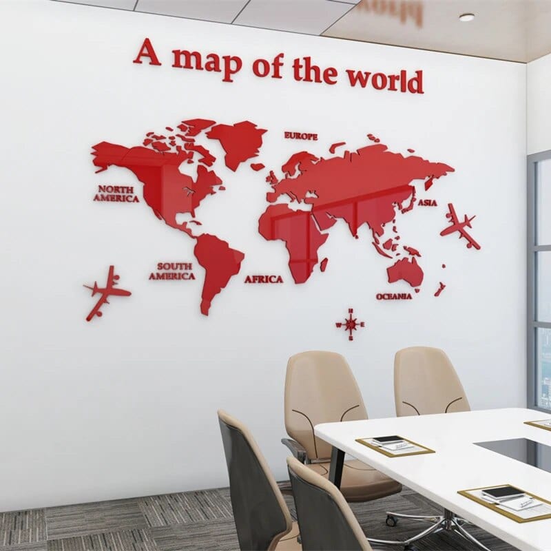 3D World Map Acrylic Wall Sticker