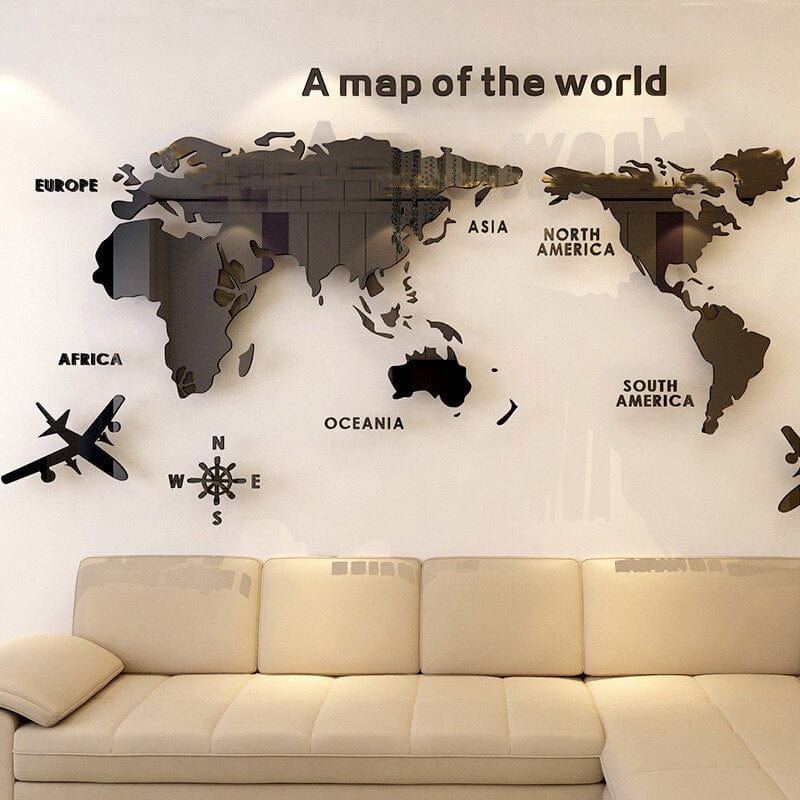 3D World Map Acrylic Wall Sticker