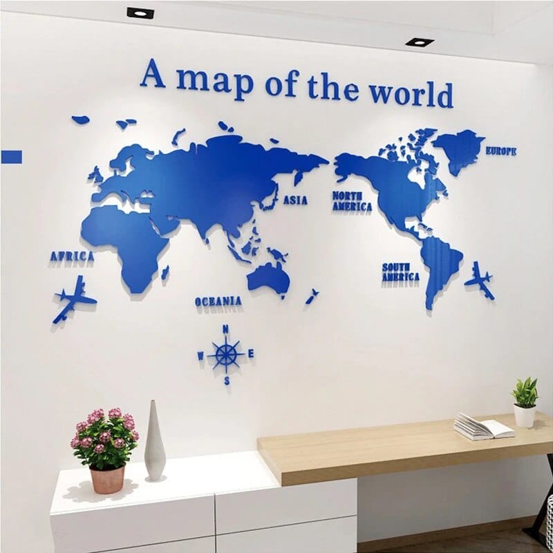 3D World Map Acrylic Wall Sticker
