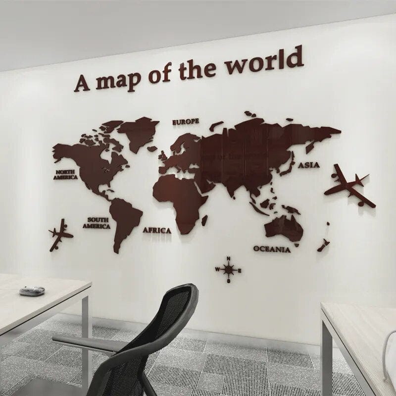 3D World Map Acrylic Wall Sticker