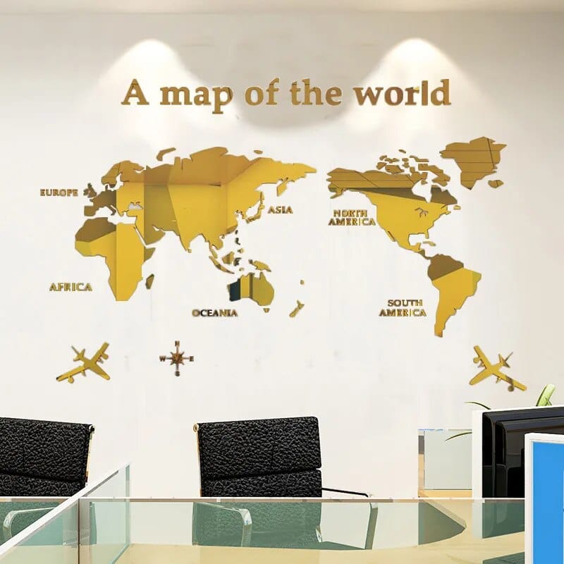 3D World Map Acrylic Wall Sticker
