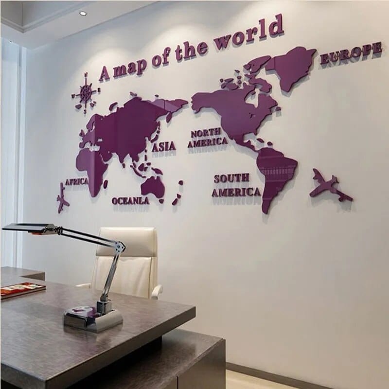 3D World Map Acrylic Wall Sticker