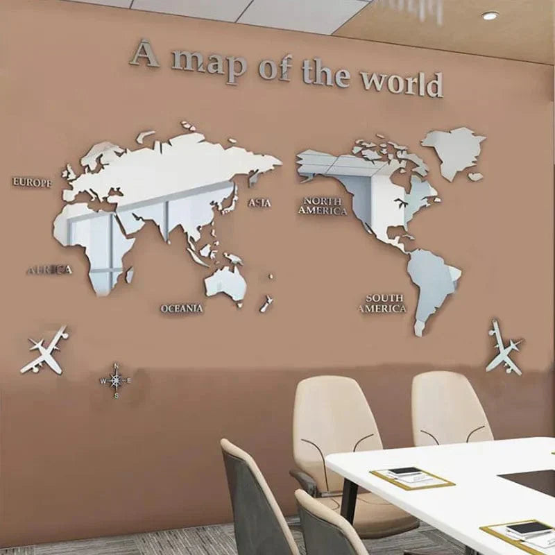 3D World Map Acrylic Wall Sticker