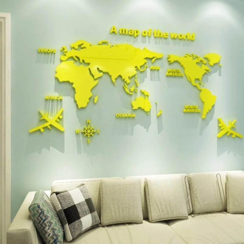 3D World Map Acrylic Wall Sticker