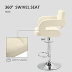 PU Leather Swivel Bar Stool with Backrest and Footrest - Beige