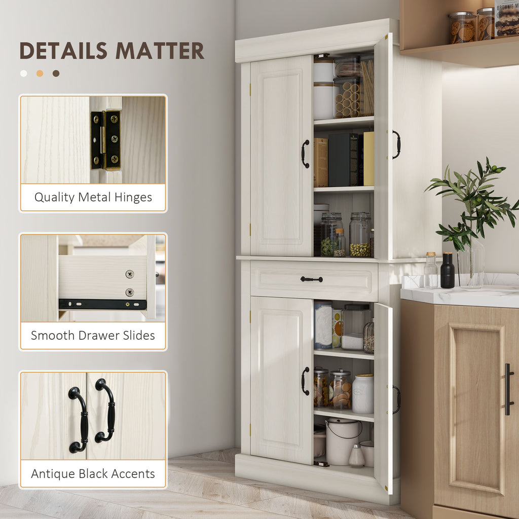 Tall Kitchen Cupboard with Drawer and Dual Cabinet Storage Cream White