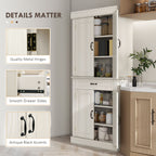Tall Kitchen Cupboard with Drawer and Dual Cabinet Storage Cream White