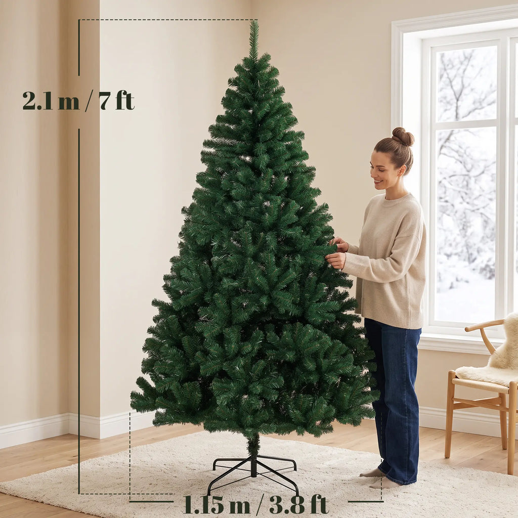 7ft Hinged Fir Christmas Tree with Foldable Steel Stand Green