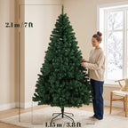 7ft Hinged Fir Christmas Tree with Foldable Steel Stand Green