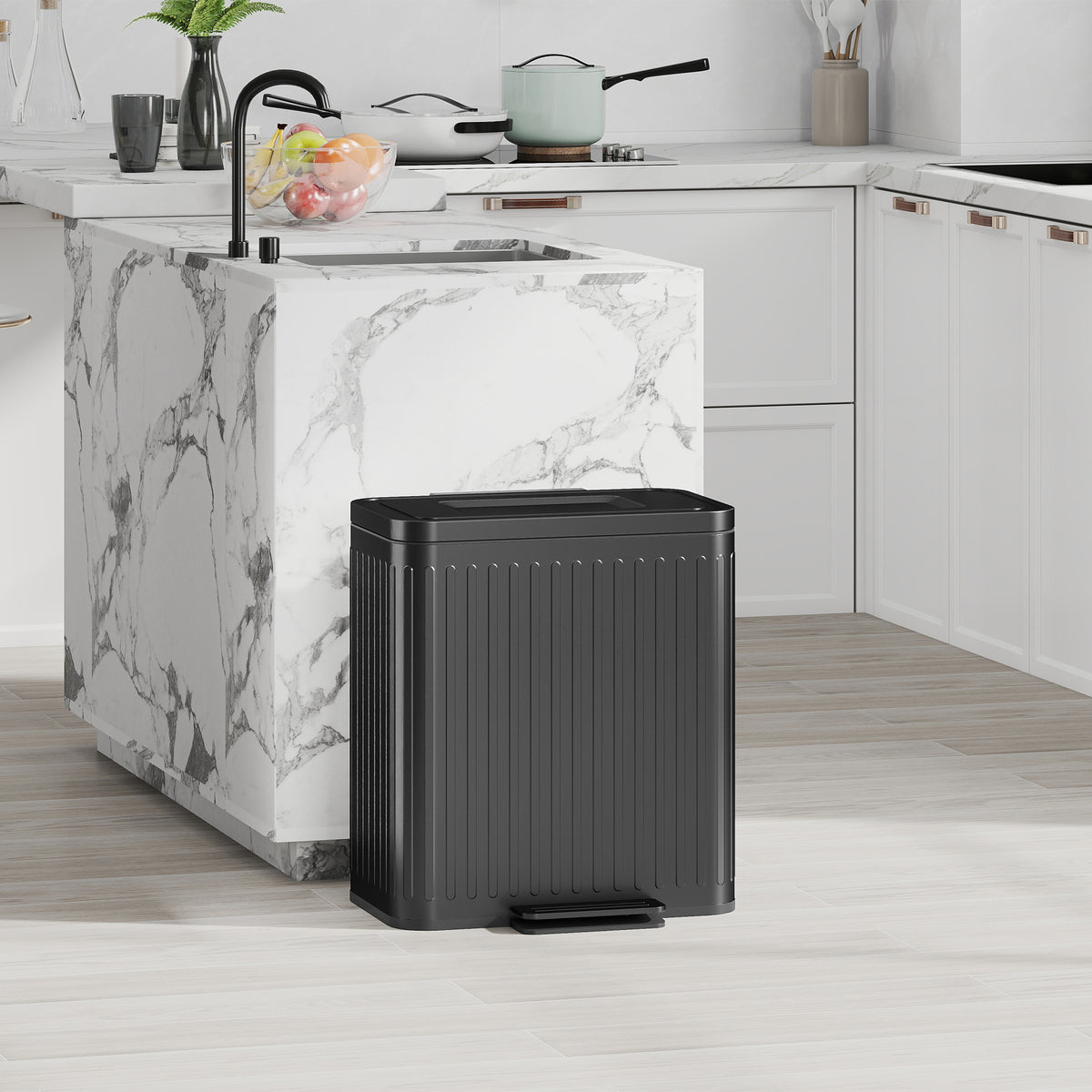 Dual Compartment Pedal Bin with Soft-Close Lid - Black (Alt)