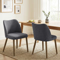 Linen Upholstered Dining Chairs Set of 2 with Curved Backrest Dark Grey