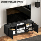 Beadboard TV Stand with 2 Cabinets and Open Shelves