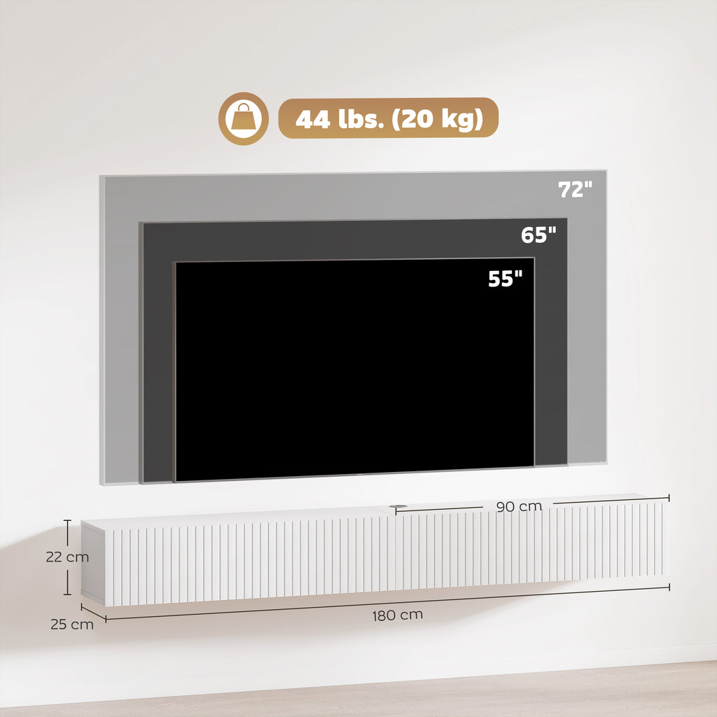 Fluted Floating TV Stand with Cable Management - White