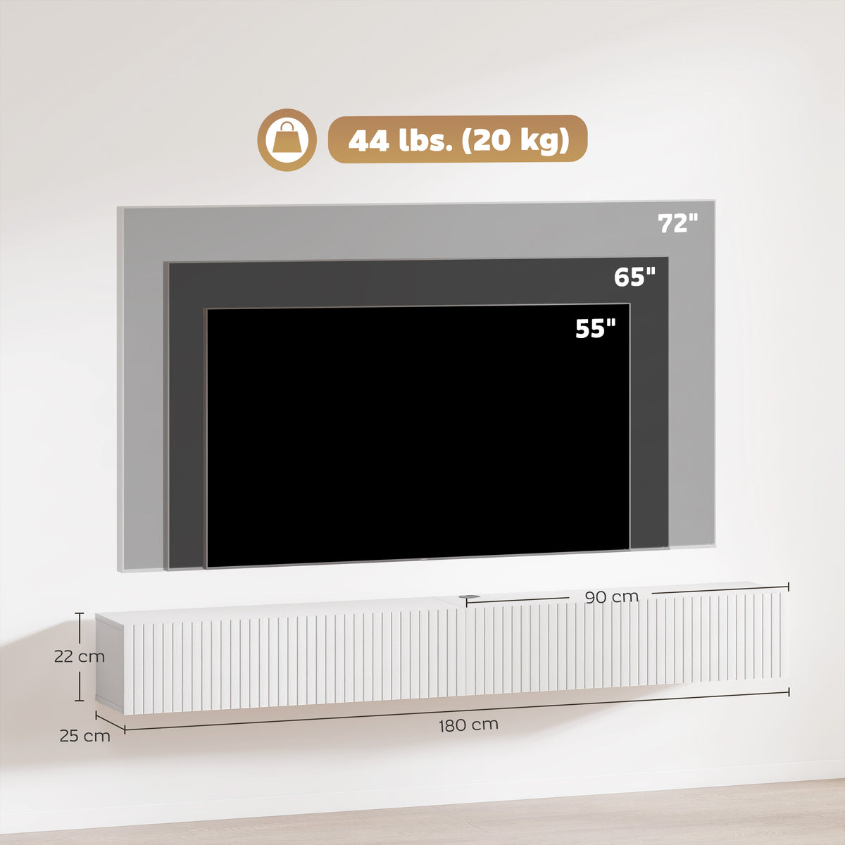 Fluted Floating TV Stand with Cable Management - White