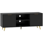 Black Beadboard TV Stand with 2 Cabinets and Open Shelves