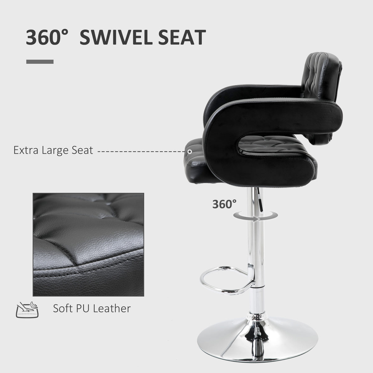PU Leather Swivel Bar Stool with Backrest and Footrest