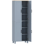 Slim Tall Storage Cupboard with Six-Tier Adjustable Shelving - Dark Grey