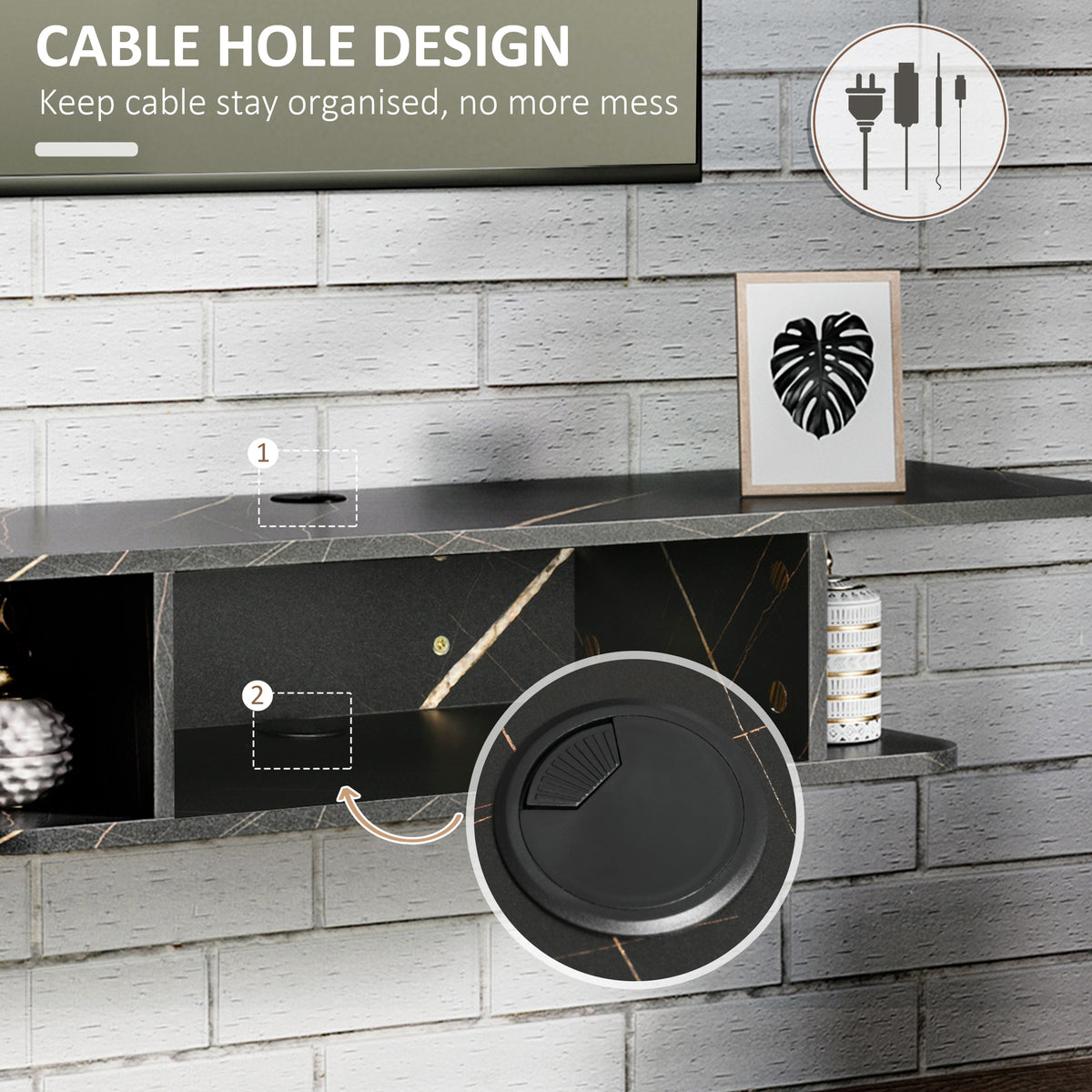 Floating Wall-Mounted TV Shelf with Storage - Black