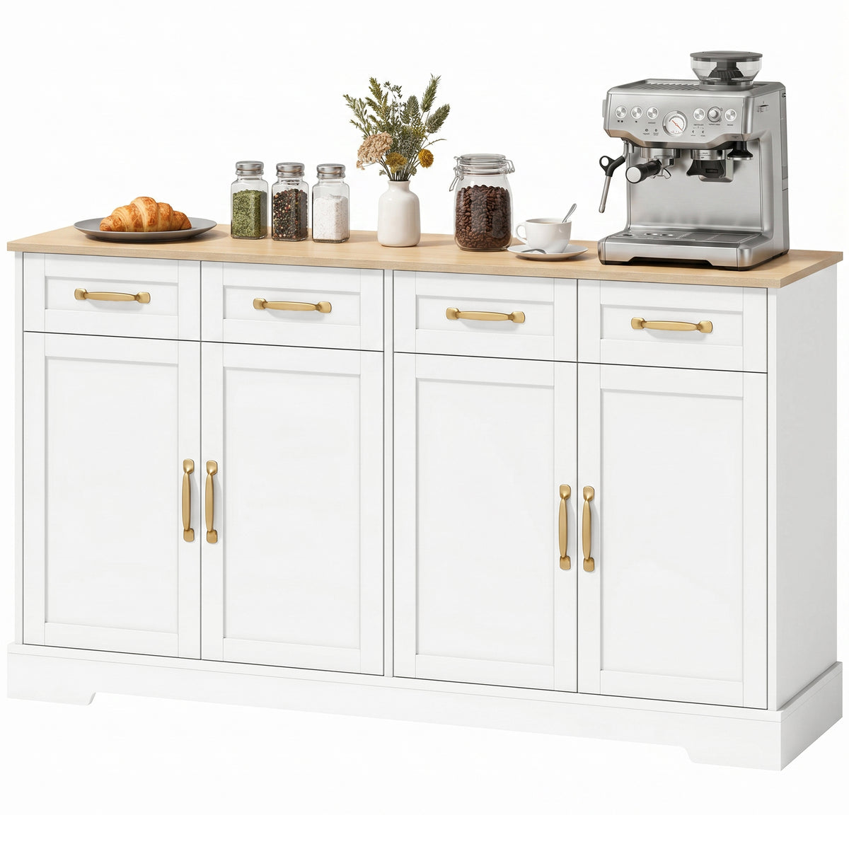 Sideboard Buffet Cabinet with Four Drawers and Adjustable Shelves