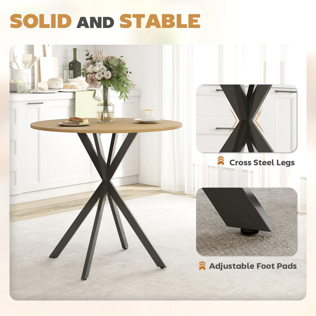 Industrial Round Dining Table with Cross Legs Oak