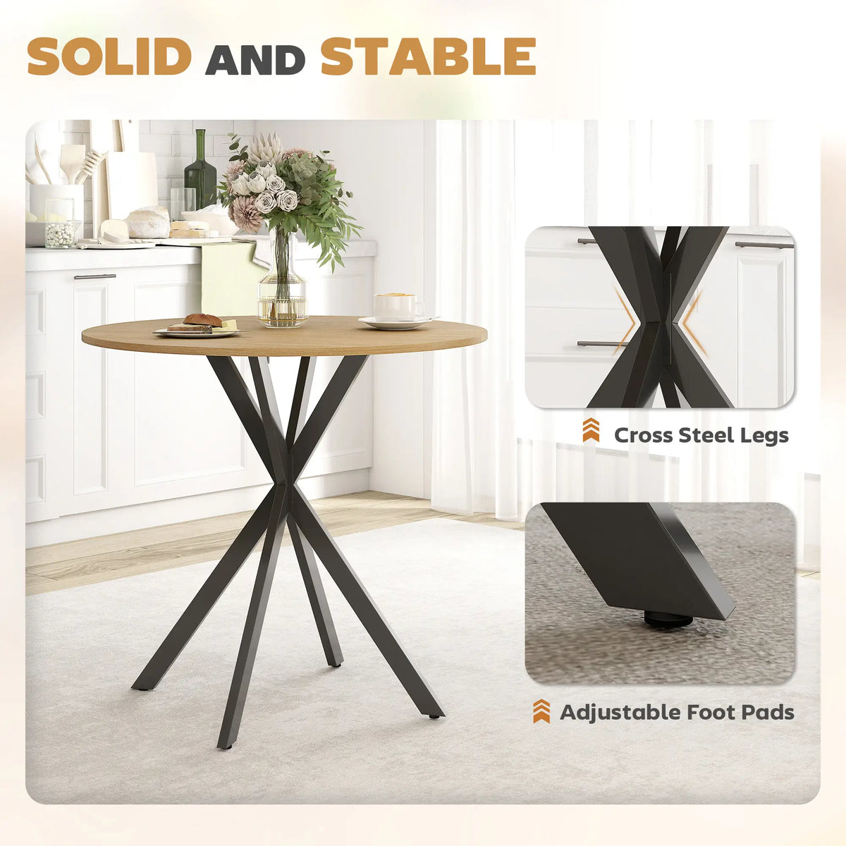 Industrial Round Dining Table with Cross Legs Oak