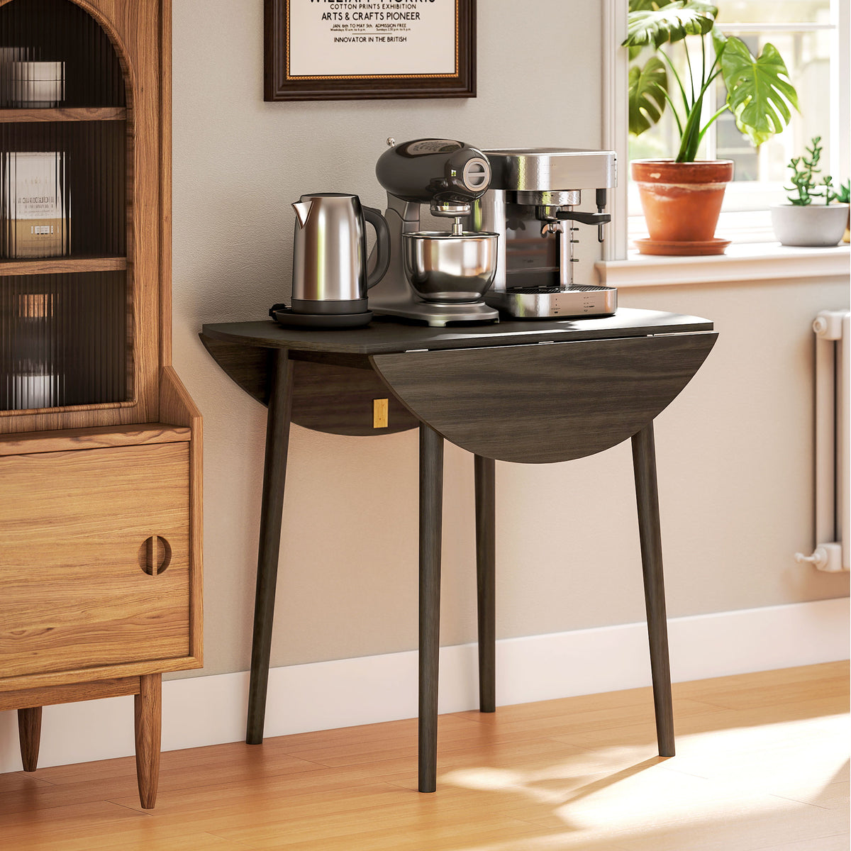 Round Drop Leaf Folding Dining Table for Four