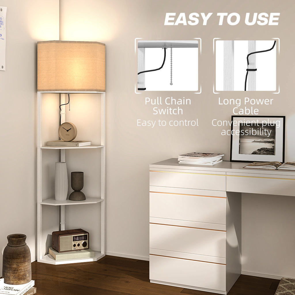 Corner Design Floor Lamp with Shelves and Pull Chain Switch