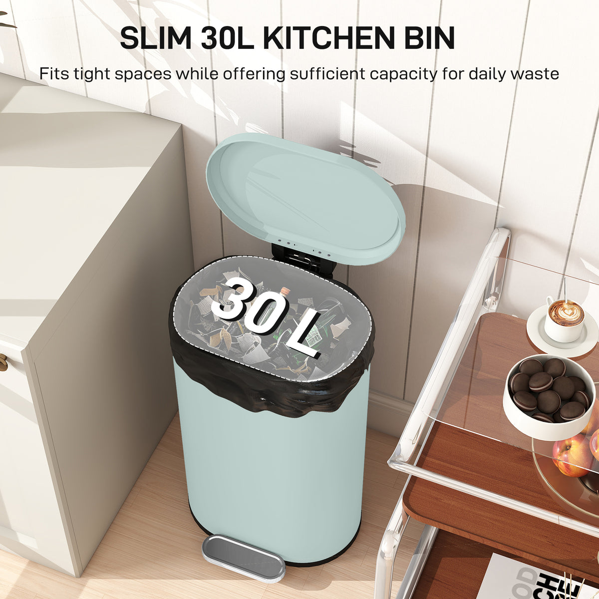 Slim Curved Pedal Kitchen Bin with Soft-Close Lid