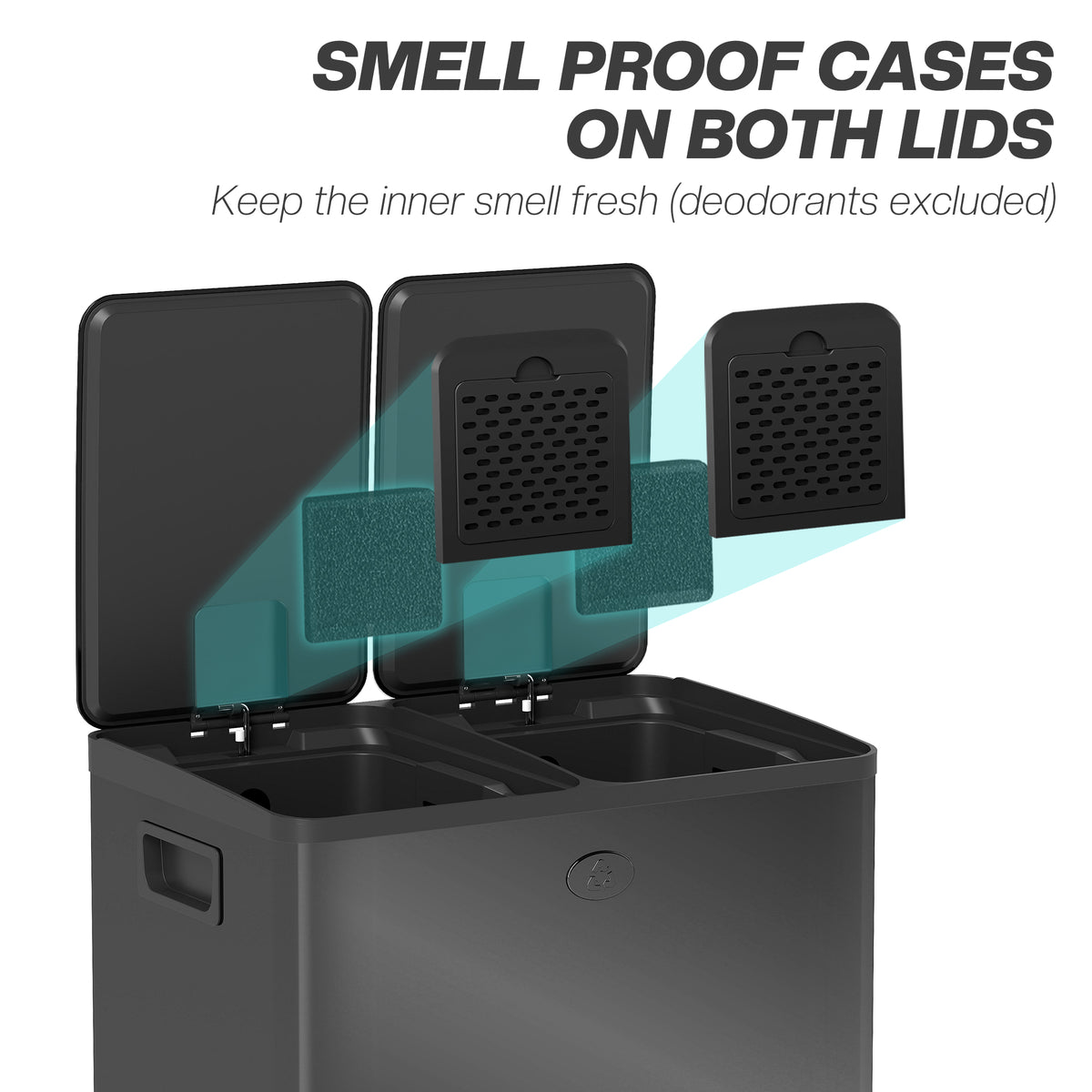 Dual Compartment Recycling Bin with Deodoriser Holders - Black (Alt)