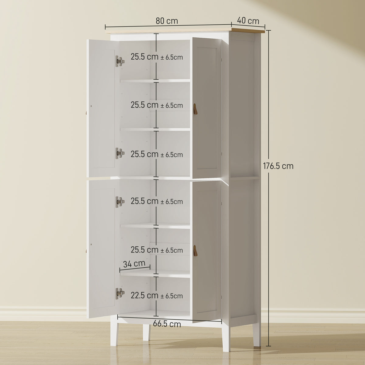 Tall Pantry Cupboard with Motion Sensor LED Light White