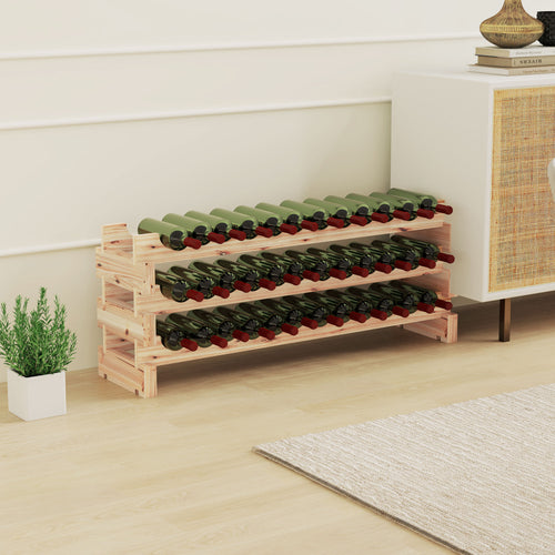 36-Bottle Fir Wood 3-Tier Freestanding Wine Rack Natural